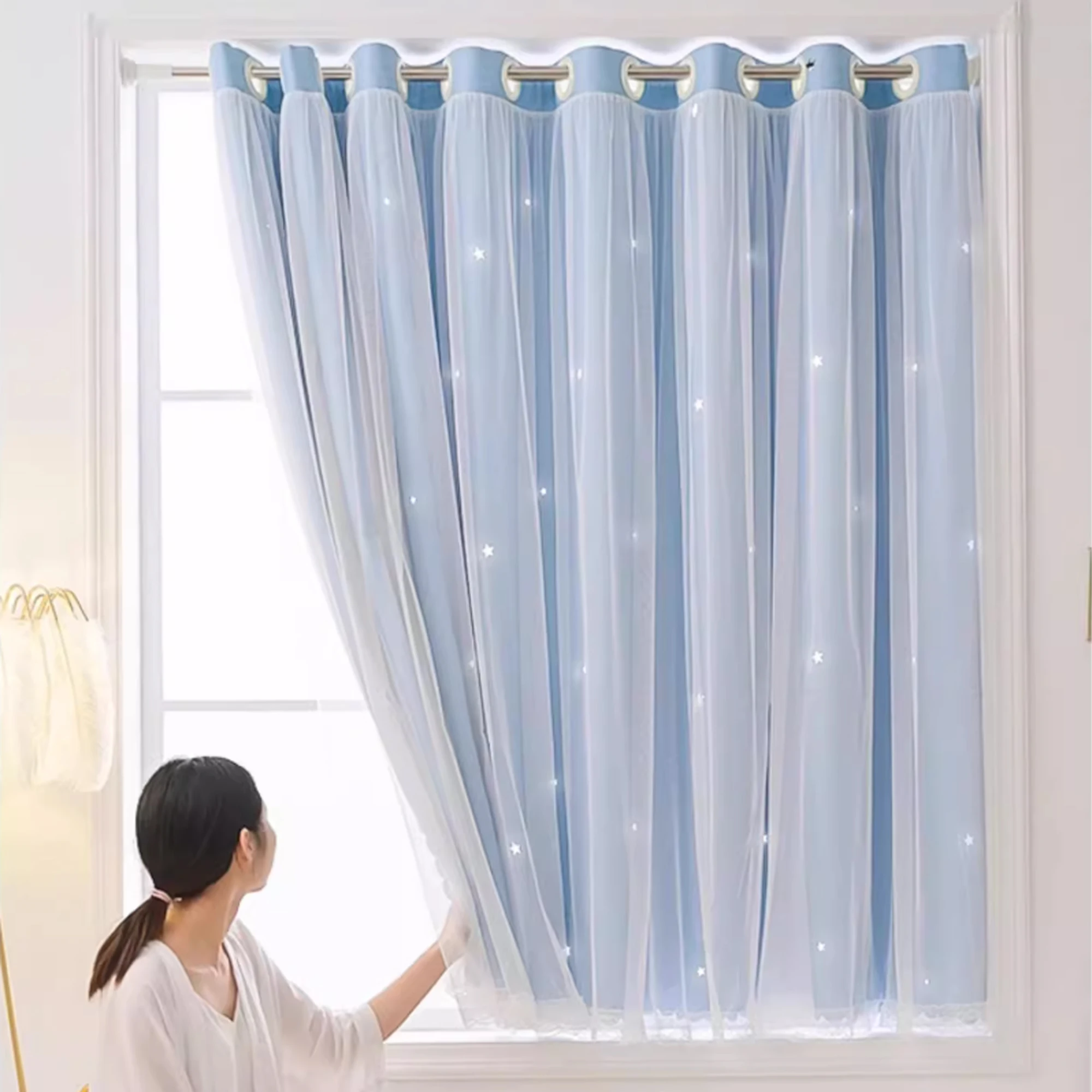 Lochfreie Installation von Vorhängen, Verdunkelung, Schlafzimmer, schwebendem Fenster, kleines Fenster, kurze Hälfte des Sternenhimmels