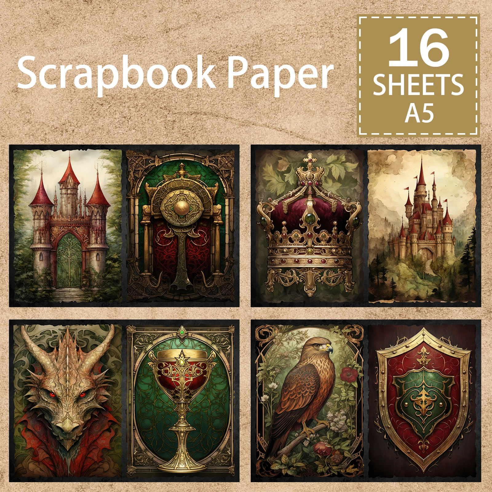 16 Sheets A5 Size Dark Goth Nobles Background Vintage Grunge Journal Planning Scrapbooking