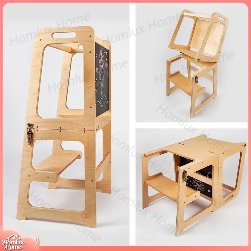 Wooden Toddler Tower Step Stool with Blackboard for Kids Learning Height Adjustable Safe Standing Stool Wash Stool for