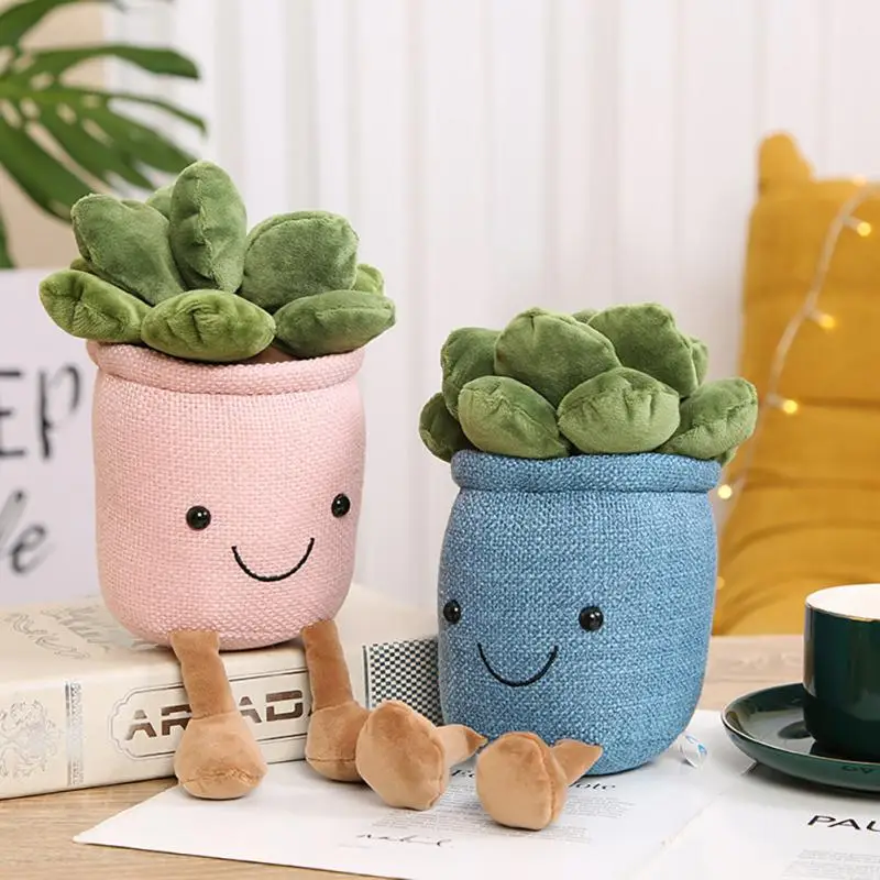 Lifelike Tulip&Succulent Plants Plush Stuffed Decor Toys Soft Bookshelf Decor Doll Creative Potted Flowers Pillow for Gift