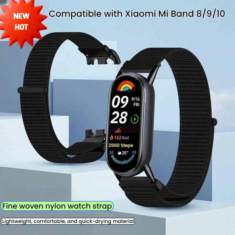 

Nylon Loop Strap for Xiaomi Mi Band 9 8 10 Wristband Bracelet Metal Head Particles for Mi Band 10 9 8 Watchband Accessories
