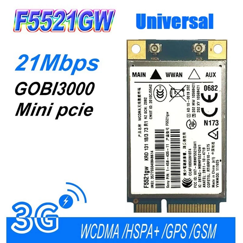 Универсальная карта F5521GW WWAN + 2 антенны Gobi3000 HSPA EDGE 21Mbps 3G карта WWAN WANL WCDMA