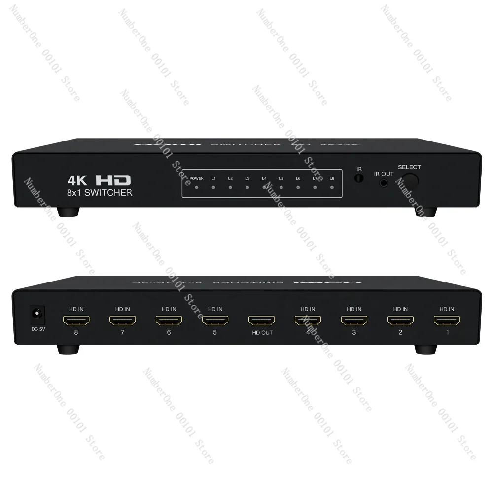 HD 4K HDMI Switcher 8 in 1 Out 8x1 8 Port Sharing Device with Clock Polling Remote Control 4K2K