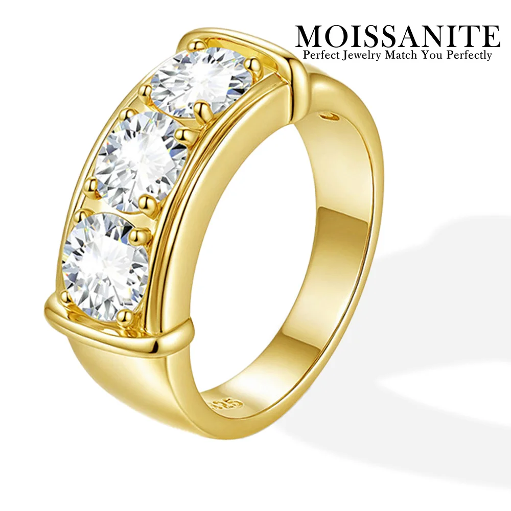 

CTW Three Stone Moissanite Ring 925 Sterling Silver 18K Gold Plated Classic Band Brilliant Cut Comes with GRA Certificate