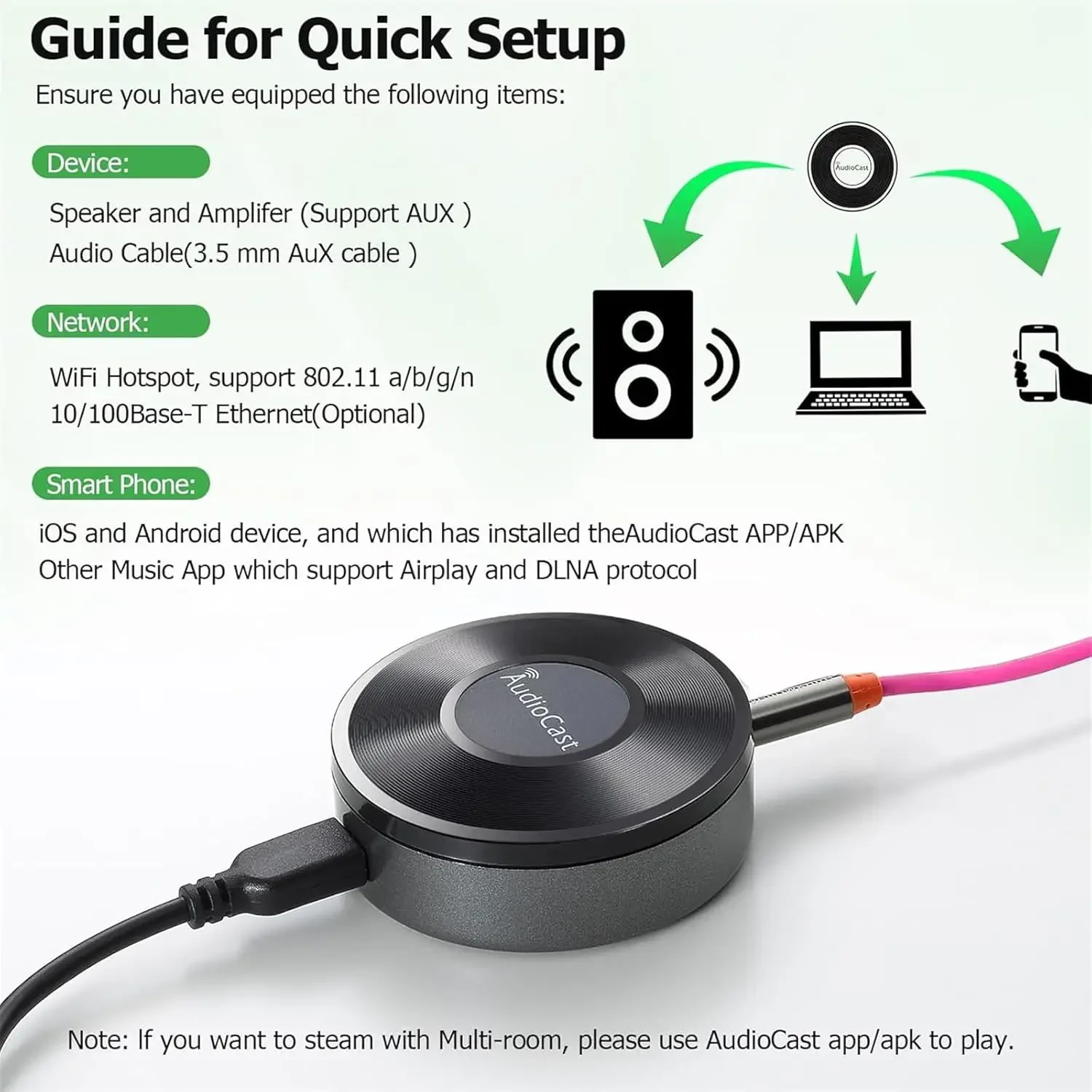 Wireless Wifi Music Audio Streamer Receiver Audiocast M5 DLNA Airplay Adapter Multi Room Streaming for Play M5 PPlay