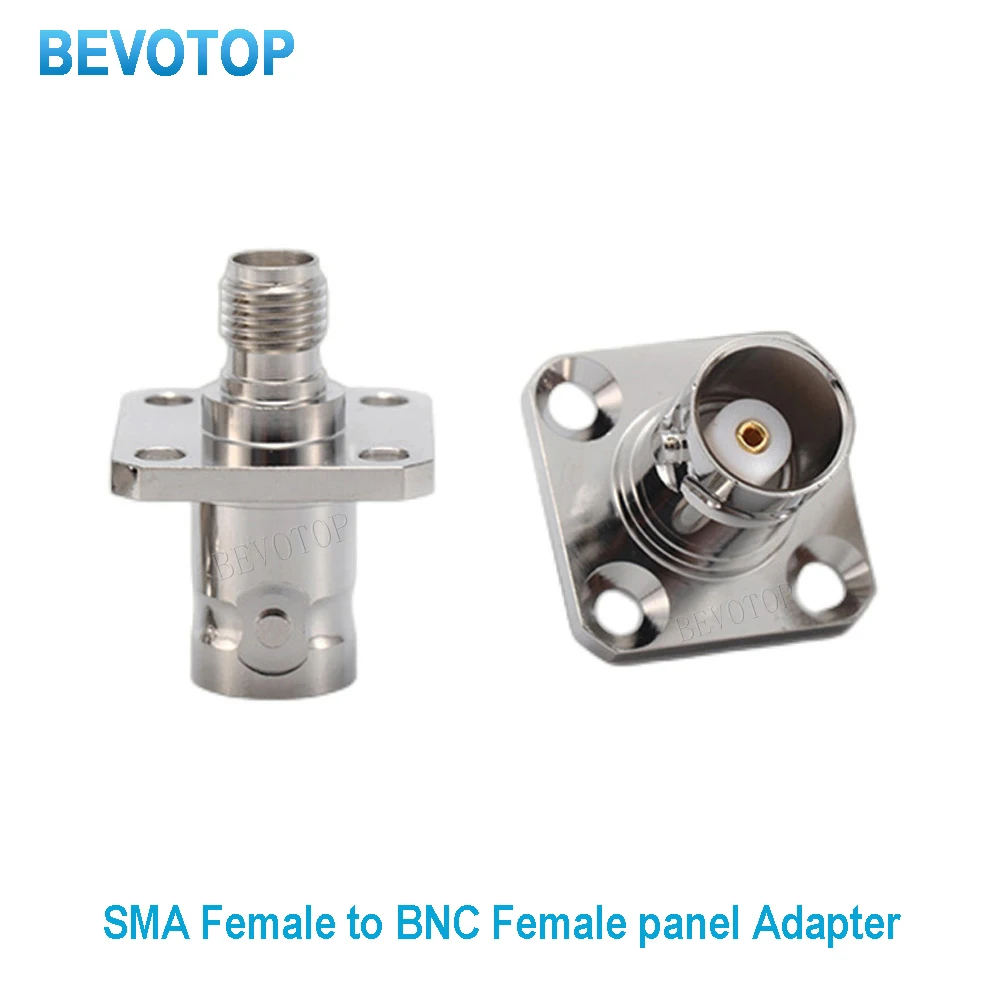 10PCS/lot Q9 BNC Female To SMA Female Jack Connector 4Holes Flange BNC To SMA Female Chassis Panel Mount Socket Nickel Plated