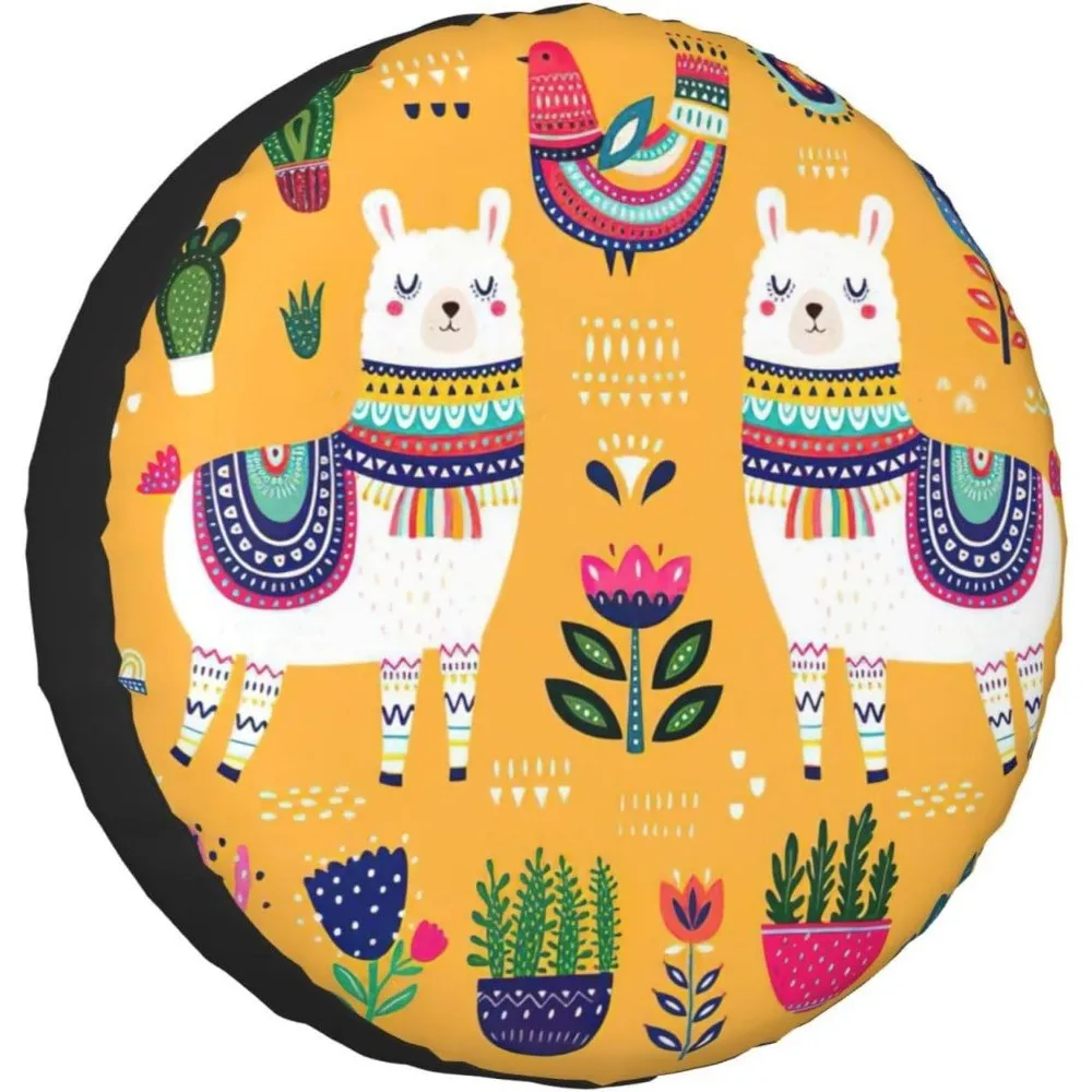 

Cute Llama Alpaca Ethnic Pattern Spare Tire Cover Waterproof Dustproof Protector for SUV Truck