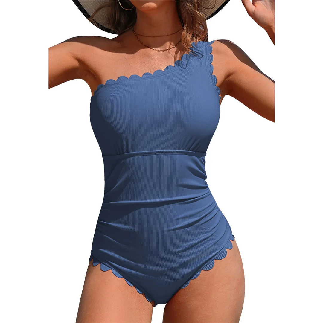 S - XXL, rückenfreier Badeanzug mit Rüschen und hohem Beinausschnitt, einteiliger Badeanzug für Damen, Monokini, gepolsterter Badeanzug, Badebekleidung, Modell V7102. – Detail 4