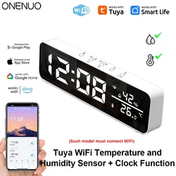 Tuya WiFi Temperature Humidity Sensor Support Alarm Clock Display Time USB Desktop Mirror LED Clocks for Living Room Decoration