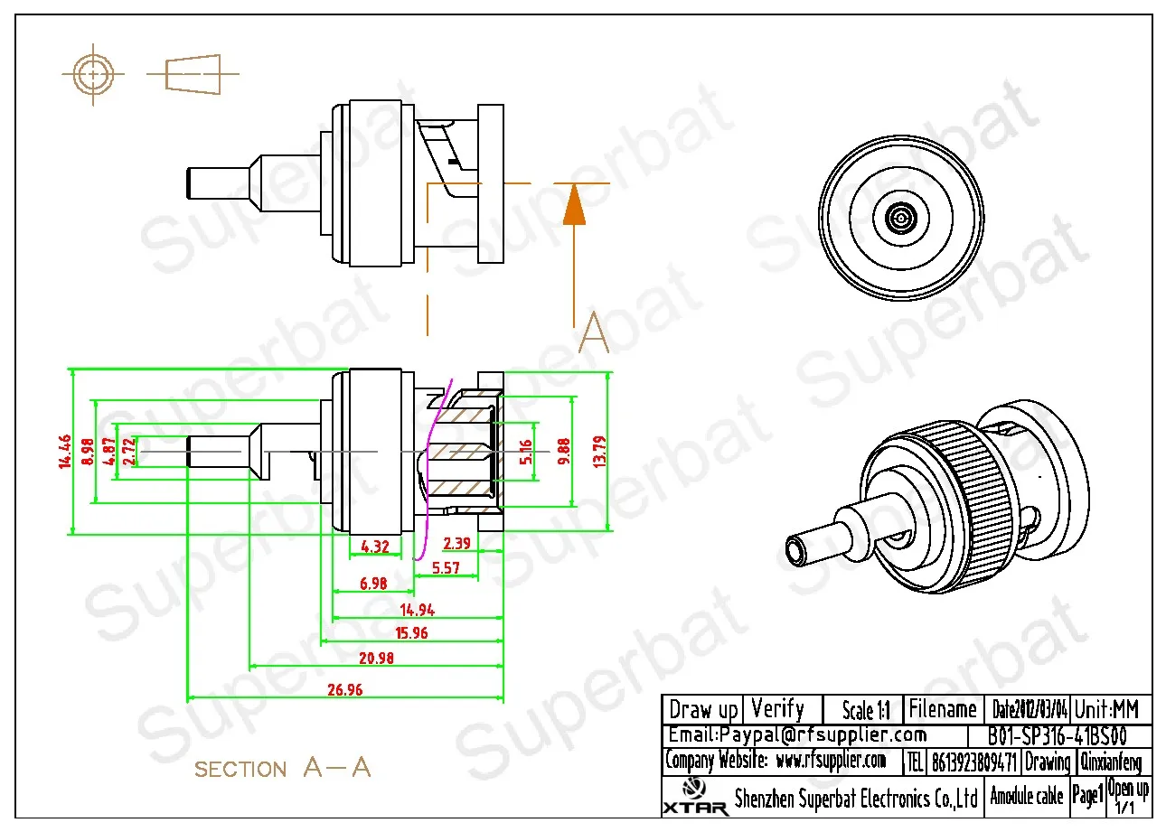 Superbat 10 Uds conector Coaxial RF de montaje de Cable macho de engarzado BNC para Cable RG174,RG316,LMR100,1,13mm,1,37mm