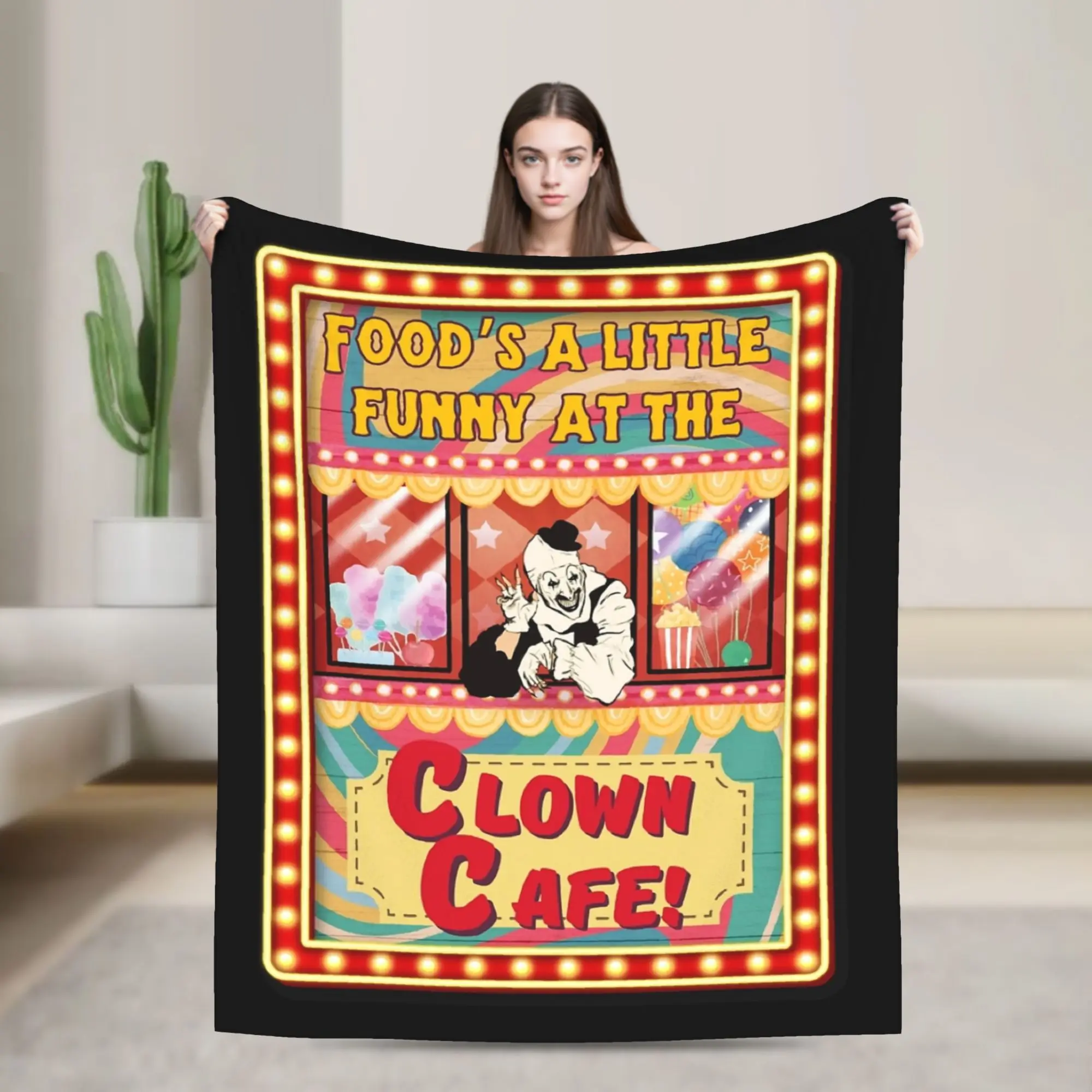 Clown Cafe with Art the Clown Terrifier Blanket Flannel Autumn Ultra-Soft Throw Blankets for Home Bedroom Plush Thin Quilt