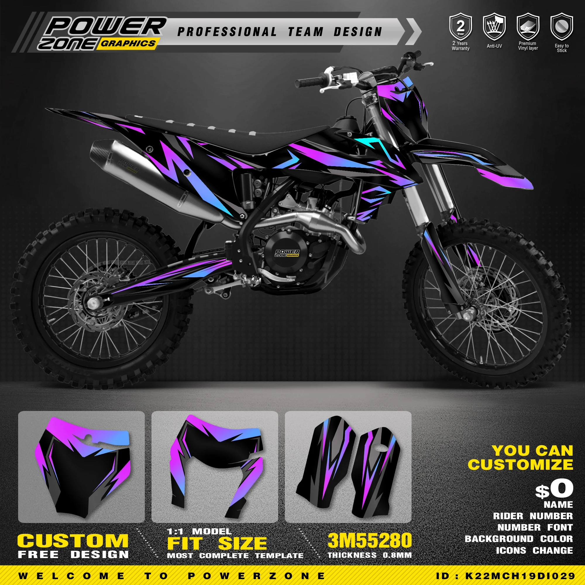 PowerZone-Custom Team Graphics Fundos Decalques, Kit de Adesivos, KTM, SX, SXF, MX, 2019-2022, EXC, XCW, Enduro 2020-2023, 125 cc a 500cc