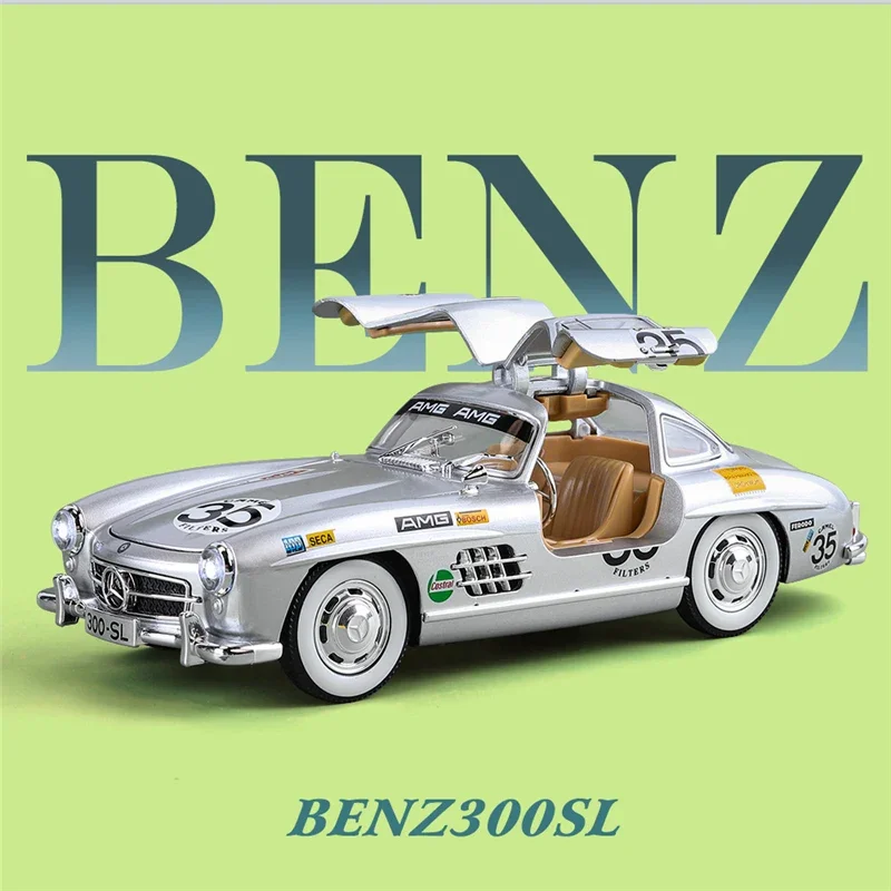 1:24 Benzs 300SL Track Version Alloy Car Model Diecast Metal Toy Classic Vehicles Car Model Simulation Sound and Light Kids Gift