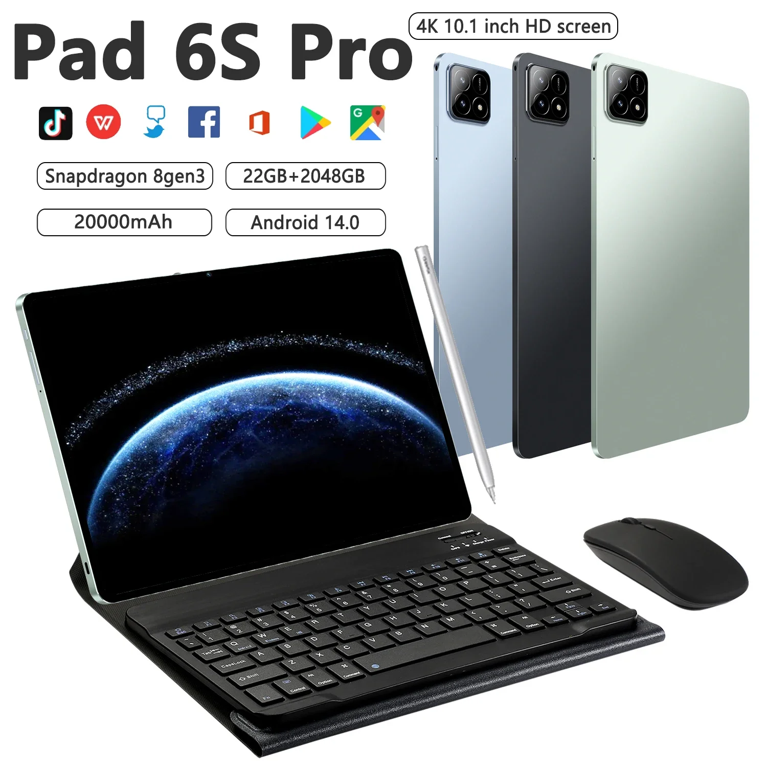 

Original Pad 6S Pro Tablet 10.1 inch Android 14 Global Snapdragon 8gen3 22GB+2048GB 20000mah 5G Dual SIM WIFI HD Full Screen