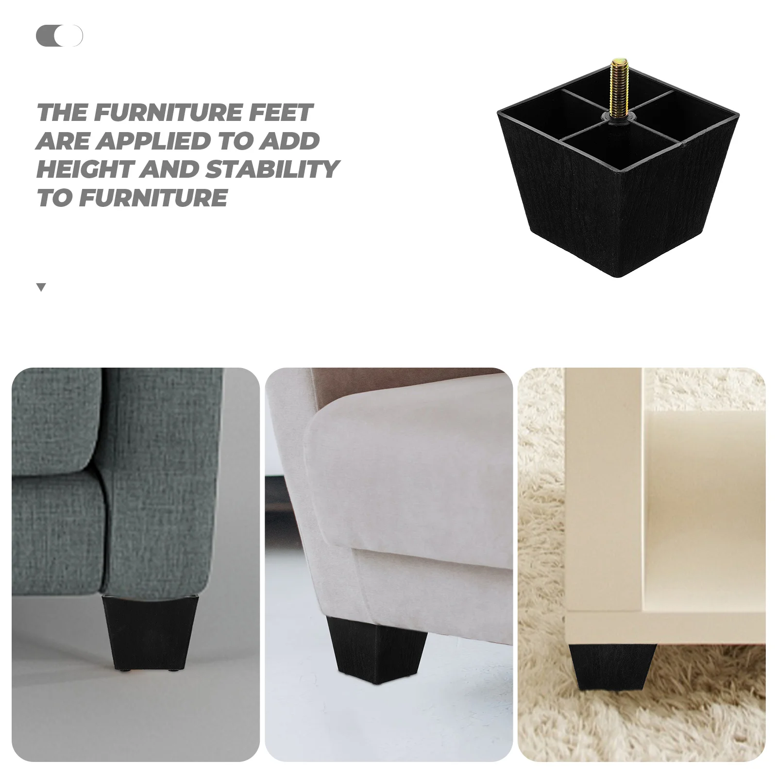 

4pcs Sofa Feet Replacement Legs Furniture Pad Couch Plastic Adjustable Desk Chair Leg 3 Inch Square Sturdy Durable