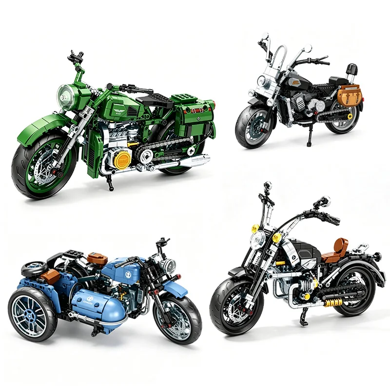 

MOC Retro Motorcycle Building Blocks Tricycle Motorcycle Creative Simulation Model DIY Assembly Puzzle Toy Birthday Gift