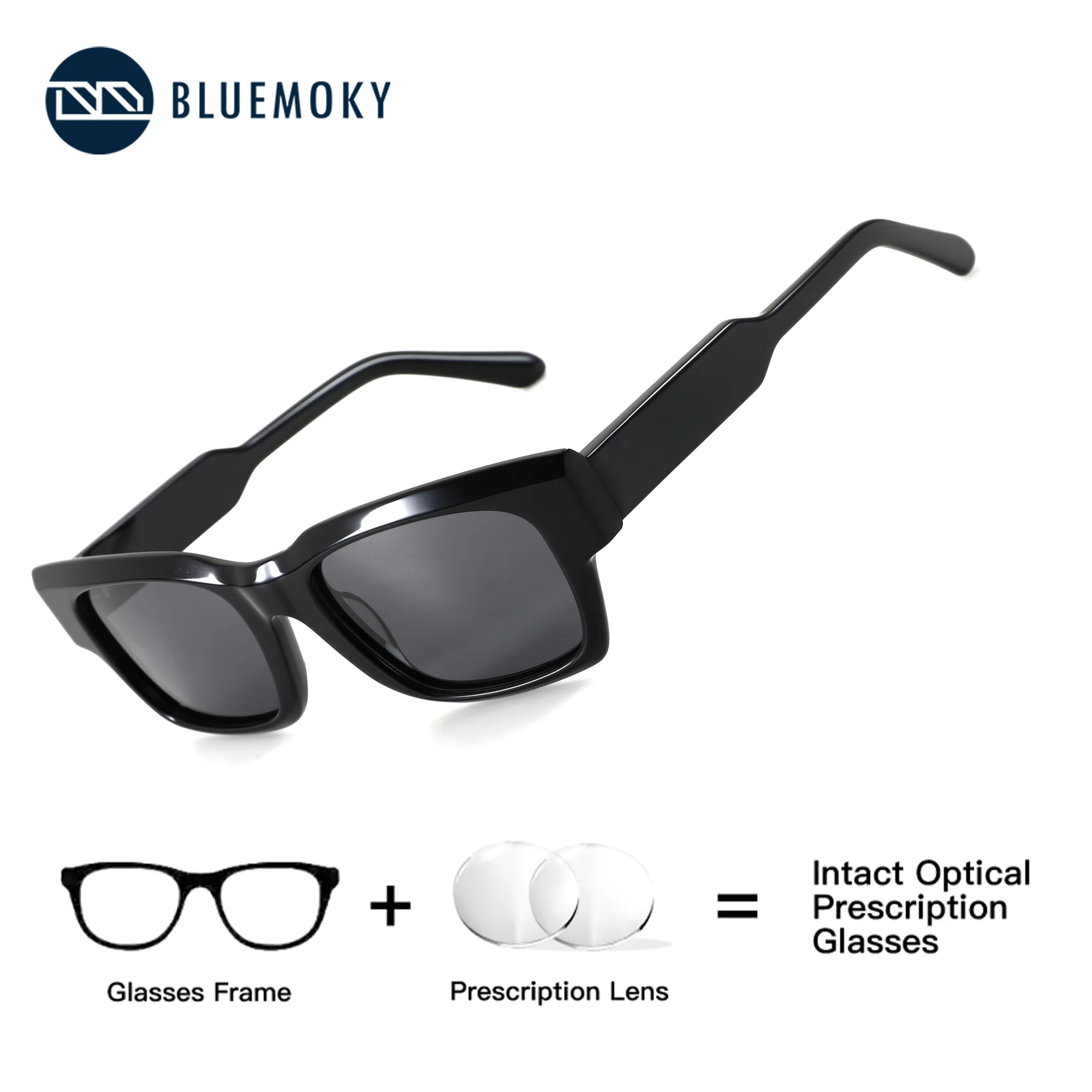 BLUEMOKY L Size Rectangle Polarized Prescription Sunglasses Acetate Medical UV400 Optical Reading Glasses for Men