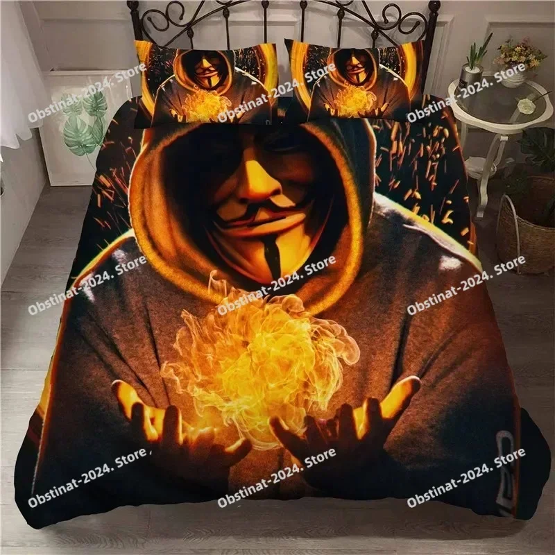 

3D Anonymus with Mask Bedding Set Printed single Comforter Quilt Bed Cover Duvet Cover Pillow Case 3 Pieces Sets Kids Adult Size