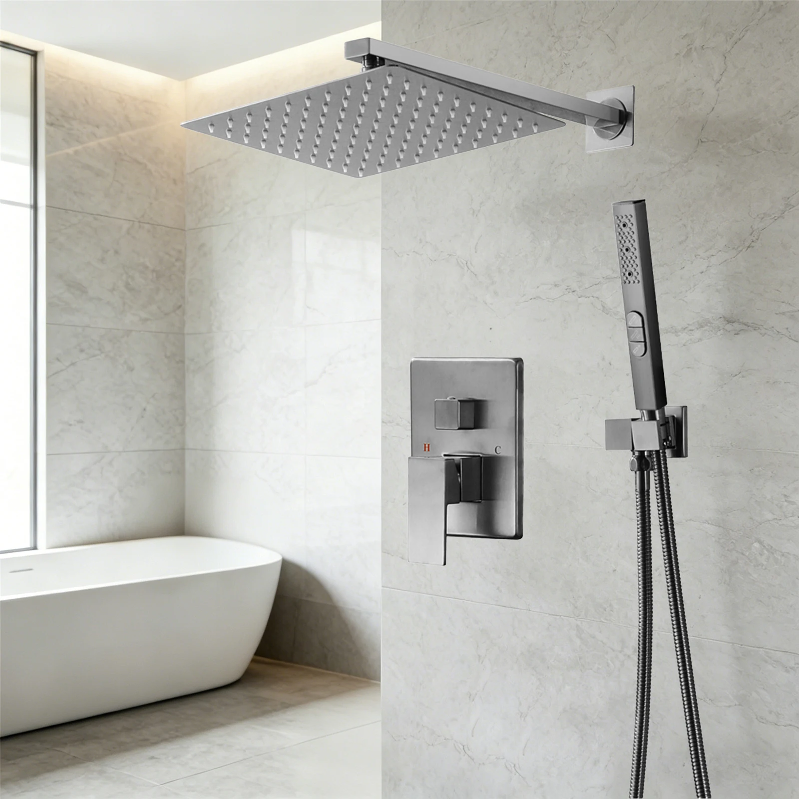 

Qlonn Gold 2/3 Function Concealed Shower System 10 Inch Square Rain Shower Head with Cold/Hot Luxury Bathroom Shower Faucet Set