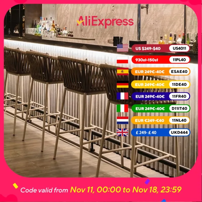 

Nordic Rattan Back Bar Chair Aluminum Alloy Outdoor High-footed Bar Chair Modern Design Taburete Alto Salon Furniture