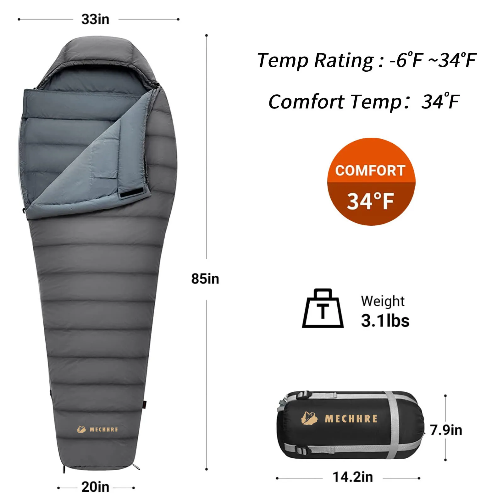 Cold Weather Adults Universal Outdoor Camping Traveling Lightweight Waterproof Filling Duck Down Mummy Sleeping Bags For Winter