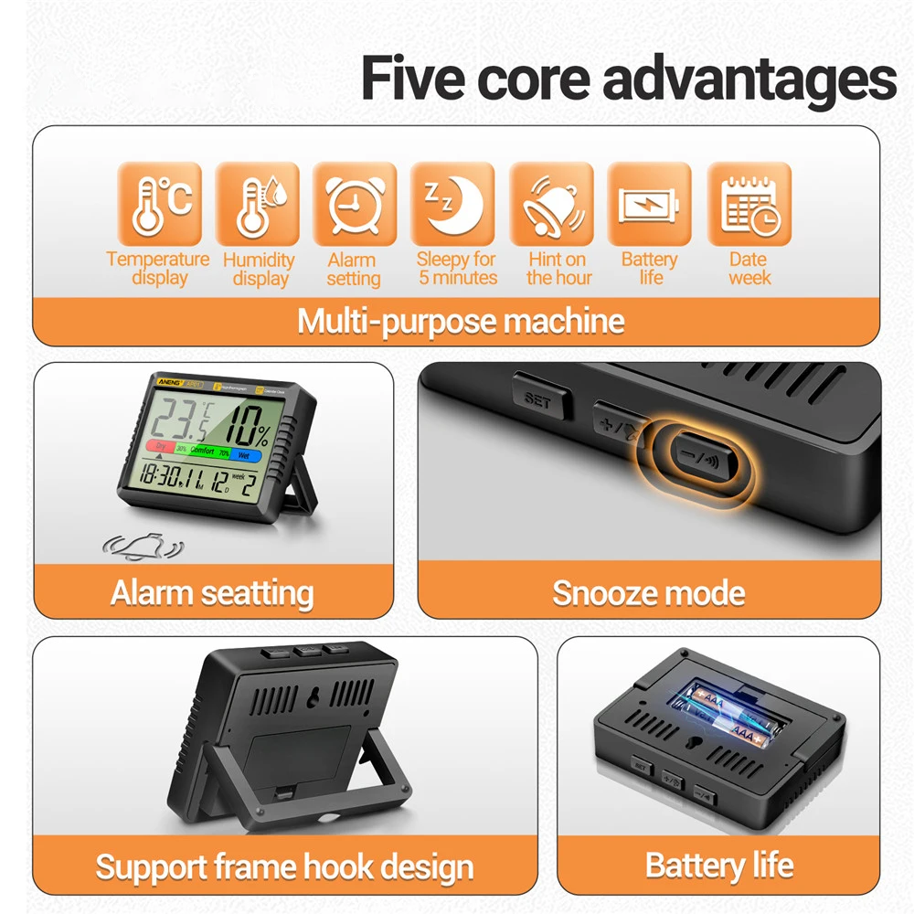 ANENG AP01 LCD ميزان الحرارة الرقمي داخلي صغير درجة الحرارة مقياس الرطوبة الدقة -10-50 ℃   جهاز قياس الرطوبة لمحطة الطقس
