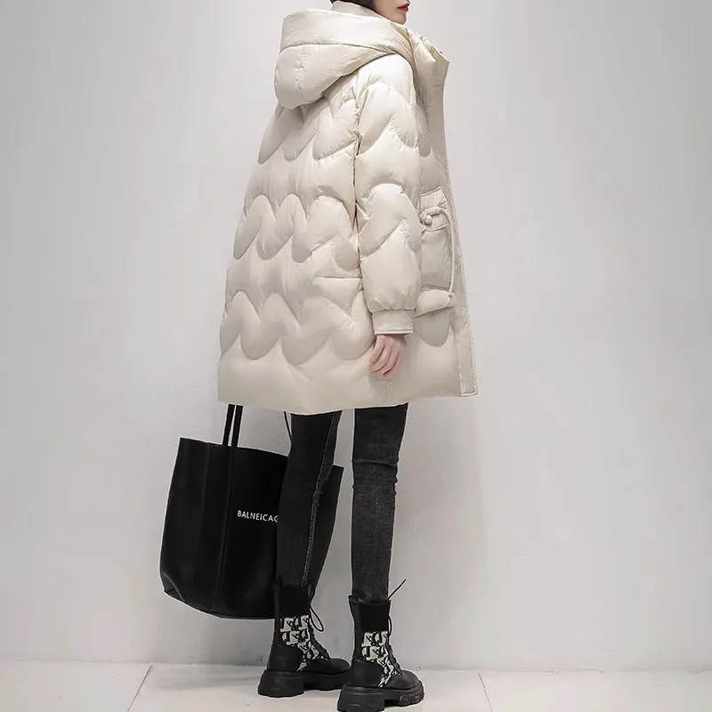 Black Down Jacket Women\'s 2023 Winter New Korean Loose Fashion 90%White duck down Coat Female Warm Hooded Puffer Parkas Overcoat