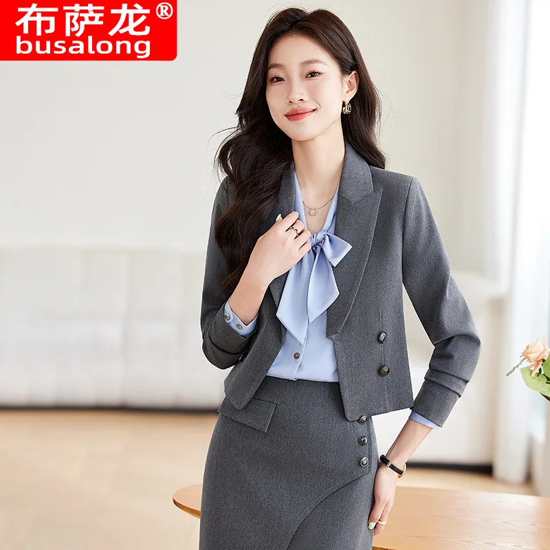 Gray Professional Suit for Women2024New Style Interview Commuting Formal Wear Petite Suit Dress Set