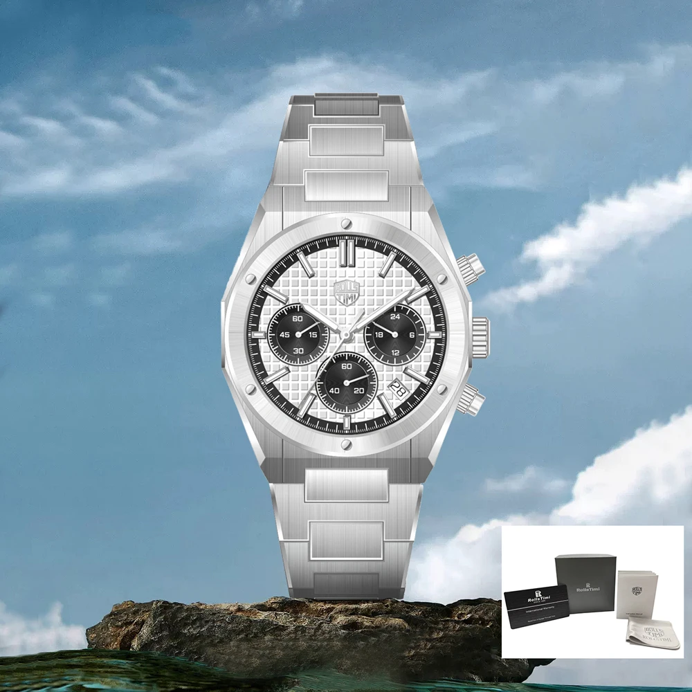 

2025 New RollsTimi Men's Watches Top Luxury Chronograph Watch For Man Quartz Wristwatches AR Sapphire Mirror Waterproof Gift Box