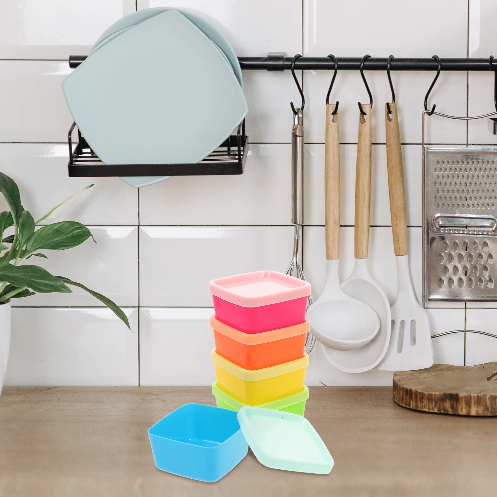 

5pcs Snack Storage Containers Plastic Leakproof Food Boxes For Lunch Salad Dressing Containers With Lids Kitchen Supplies