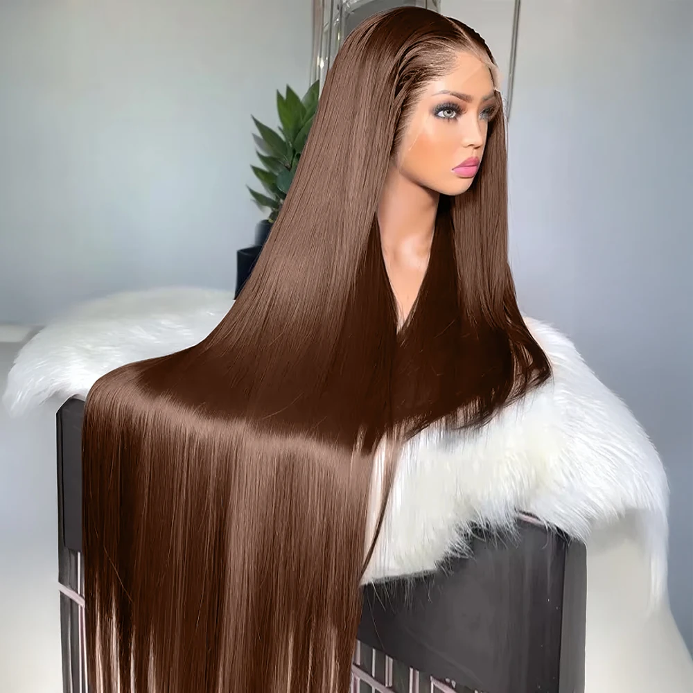 

#4 Chocolate Brown Human Hair Wig Colored Straight 13x4 13x6 HD Lace Frontal Human Hair Wigs 250 Density 36 40 Inches For Women