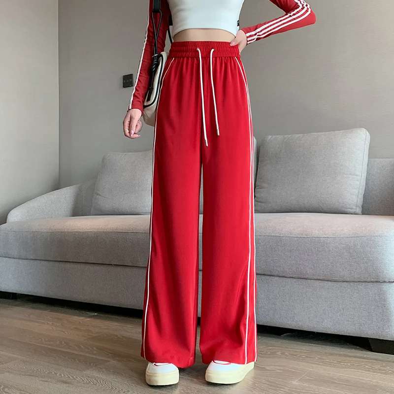 New Arrival Women Pants Spring and Autumn Solid Color Straight Leg Casual American Drawstring High Waist Daily Female Sweatpants