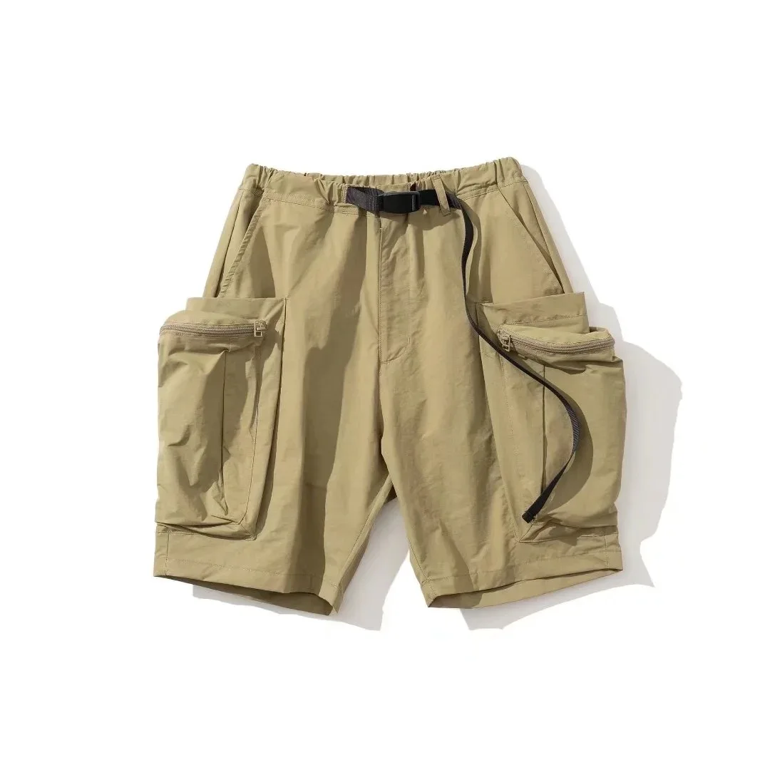 Pantalones cortos de trabajo para hombre, Shorts holgados con bolsillos y cremallera, diseño Vintage con cinturón, estilo Safari, Verano