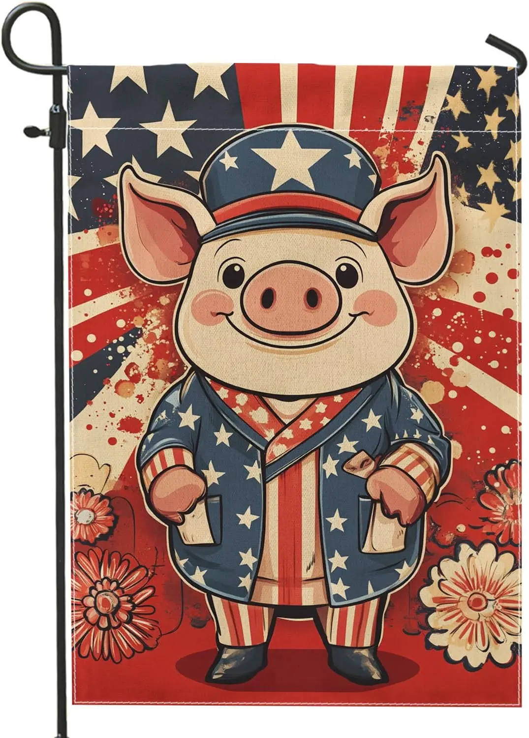 Patriotic Pig Garden Flag, Red White Blue Cute Animal Decor Banner, Summer Independence Day Outdoor Lawn Decoration, Vintage PPZ