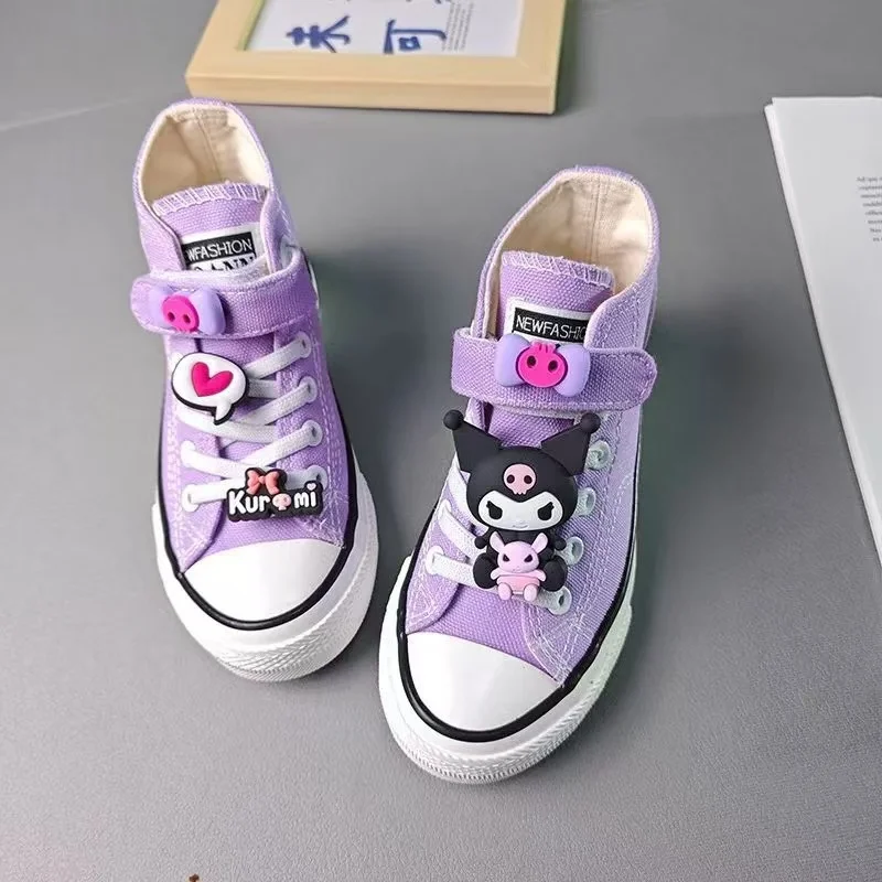 Kuromi 2025 new spring real photo drop shipping Fashion Children's Cartoon kids child skate black white purple causel shoes