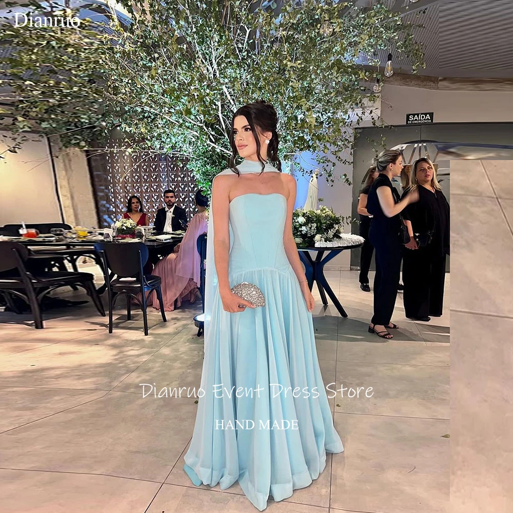 فستان سهرة طويل بدون حمالات من Dianruo فساتين شيفون متدفقة للنساء أشرطة A Line متجدد الهواء فيستدوس دي فييستا أنيقة مخصصة
