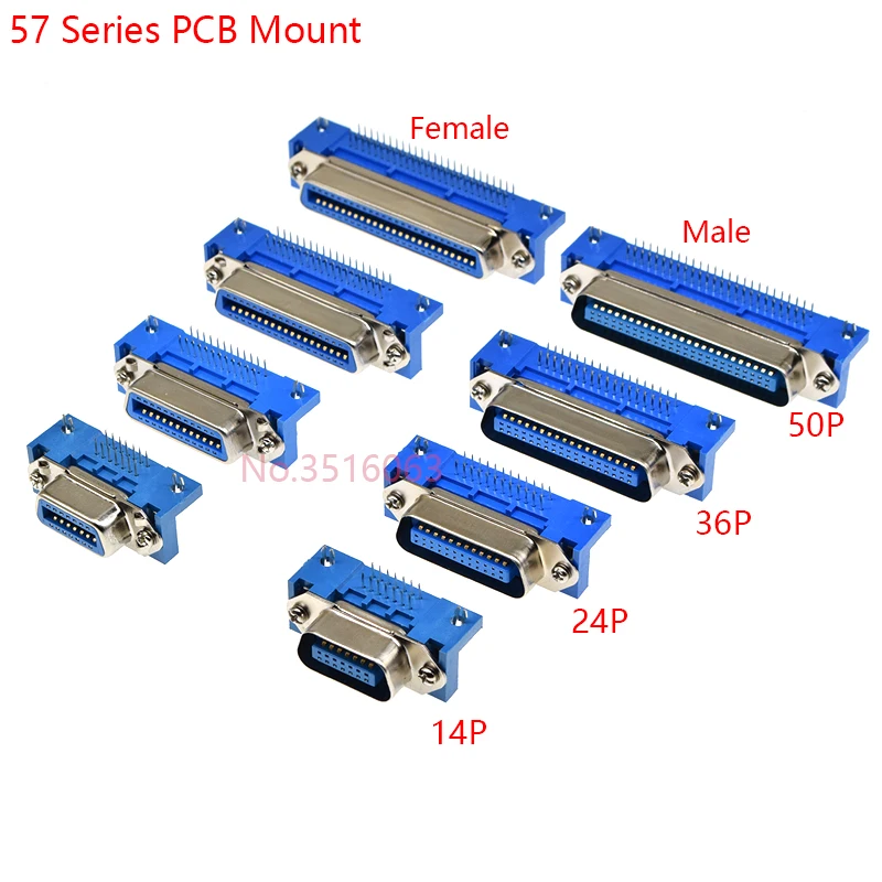 1PCS Male Female Centronics Connector 57 Series 14/24/36/50Pin 90 Degree PCB Mount DIP Type Printer Socket