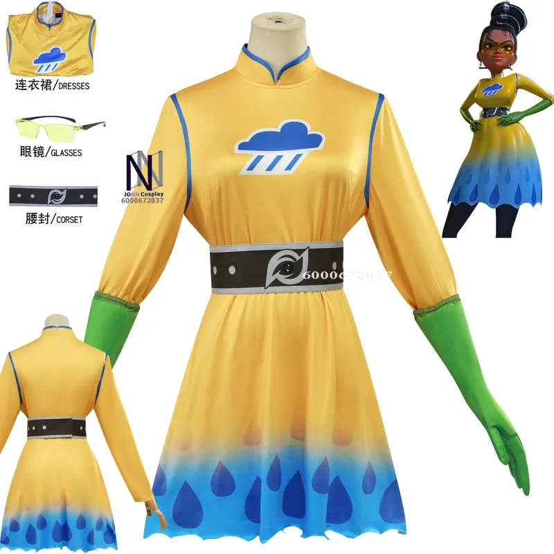 

New 2025 Megamind Miss Weather Cosplay Costume Uniforms Glasses Sock Earrings Halloween Anime Party Role Play Outfit Comic Con