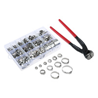 180pcs/set Single Ear Hose Clamps & Pliers & Storage Box 304 Stainless Steel Crimp Pinch Fitting Tools Assortment Kit 5.3-33.1mm