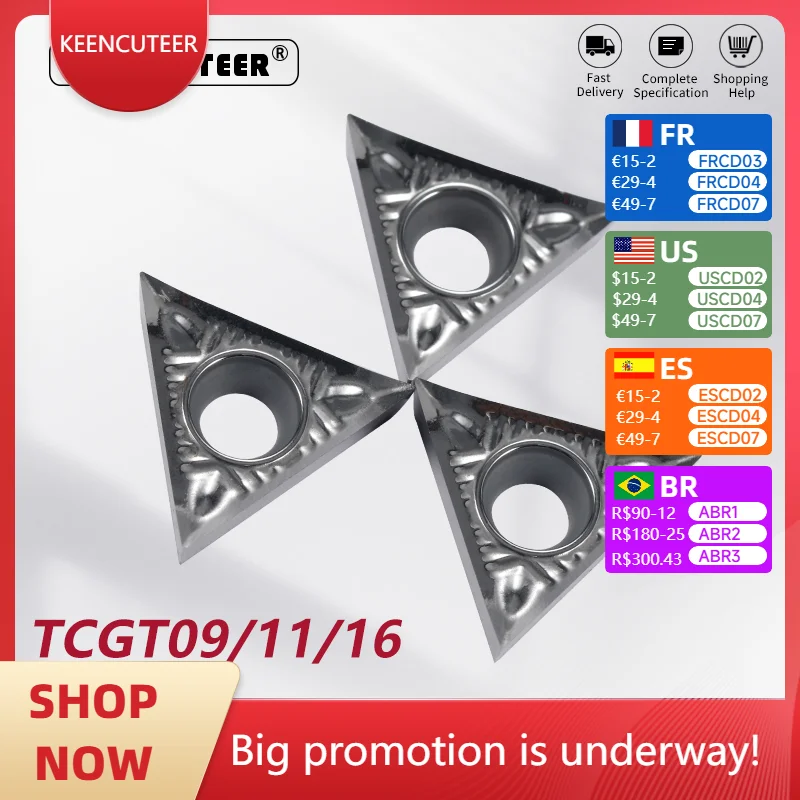 

TCGT090202 TCGT110204 TCGT16T308-AK H01 Carbide Insert for Aluminum STUCR/L External Turning Tool Blade Lathe Parts CNC Cutter