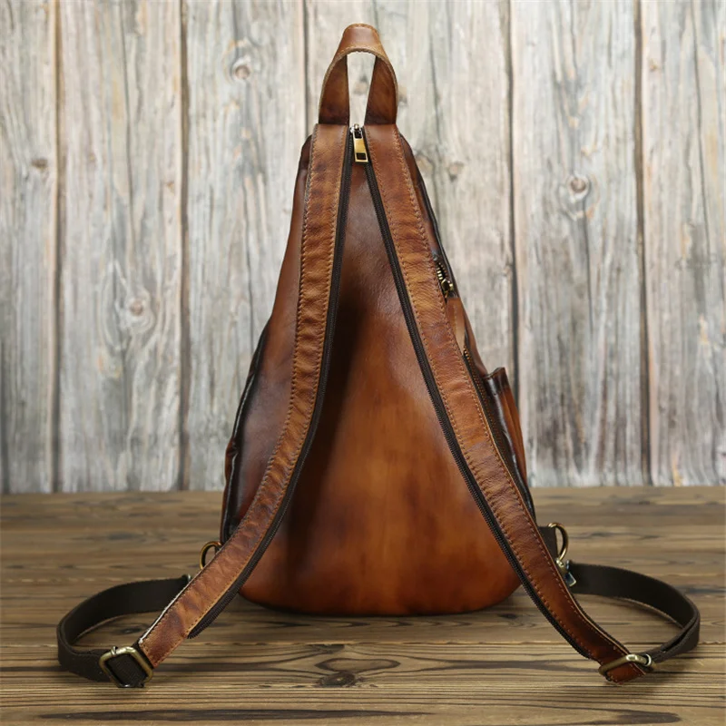 Newsbirds Lastest Style Leather Chest Bag Vintage Single Shoulder Bagpack Real Cowhide Male Crossbody Bag Chest Pack Bagpack