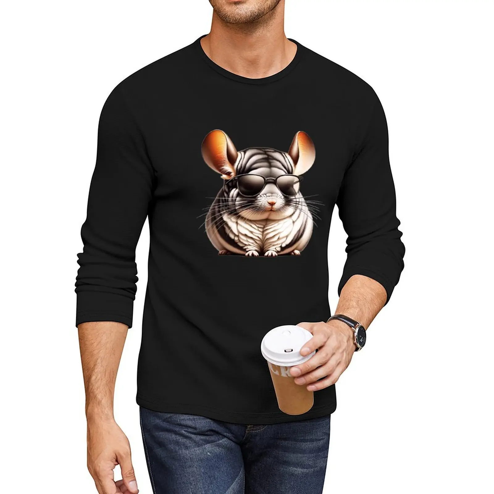 Chinchilla Wearing Sunglasses Long T-Shirt shirts graphic tees t shirts men