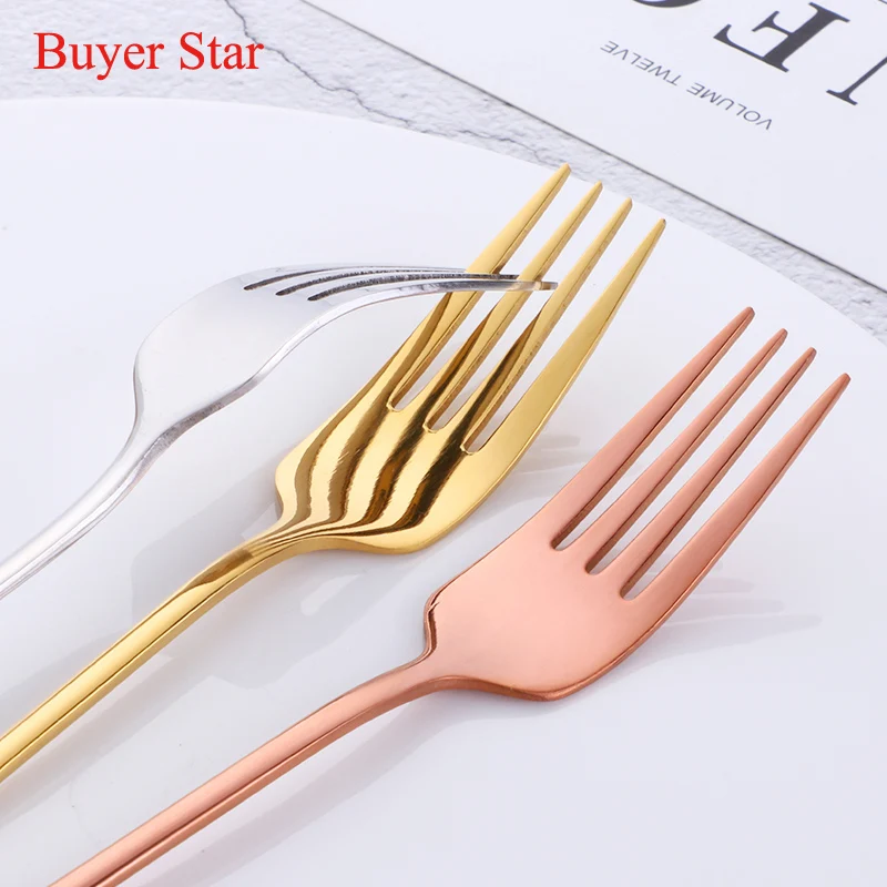 18/8 Stainless Steel Dinner Fork Korea Colourful Dessert Fork Long Handle Gold Blue Black Fork Set for Hotel Party Drop Shipping