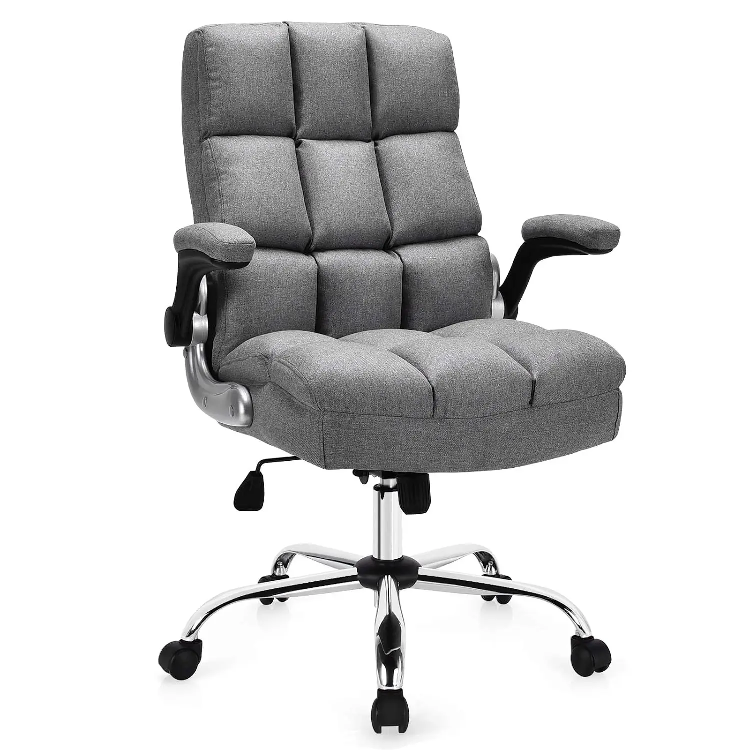 Ergonomic Executive Office Chair Adjustable Tilt Flip-up Armrest Linen Fabric High Back Thick Padding Desk Chair, Customized