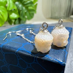 ​Fashion 925 Sterling Silver Handmade Carved Pearl Buddha Head Dangle Earring for Women Personalized Jewelry