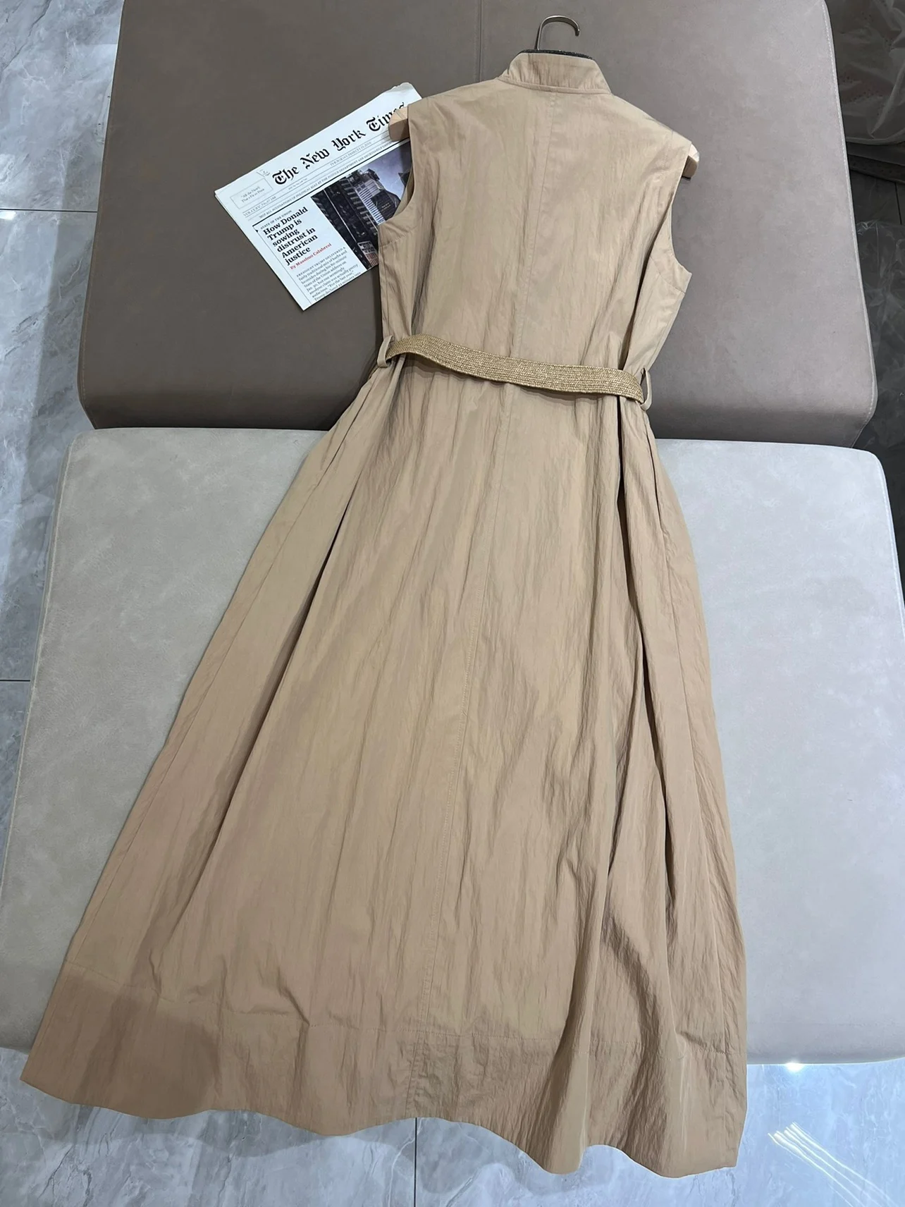 Cotton summer sleeveless belt fitted feminine midi dress