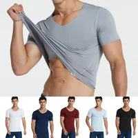 4 Uds. Camiseta de seda helada de verano para hombre, camiseta deportiva de manga corta sin rastro para hombre, camisetas lisas con cuello en V, camisetas de secado rápido, camisetas para Fitness