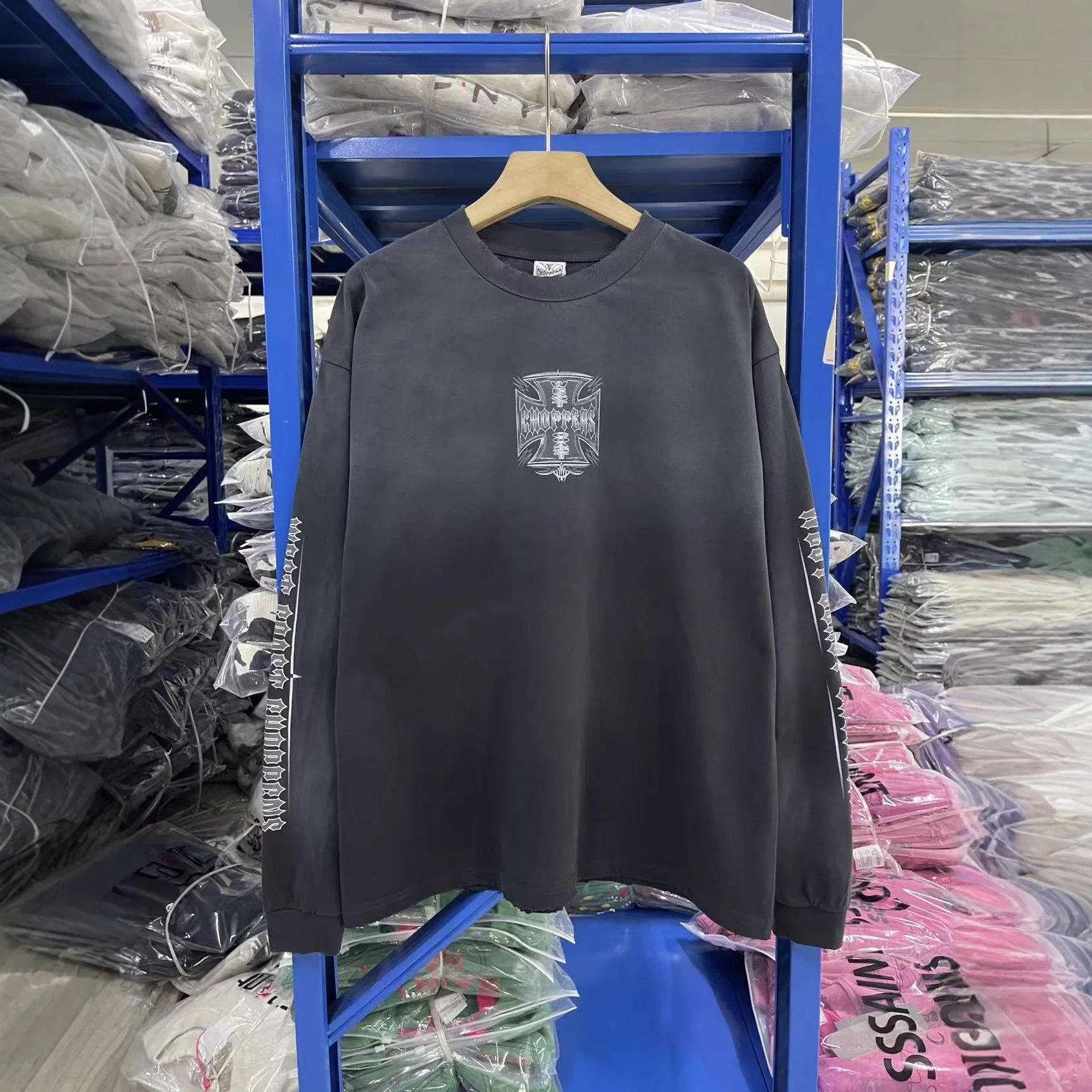 

West Coast Choppers 26ss Iron Cross Vintage Washed Antique Long-Sleeved T-Shirt for Men and Women Trendy Style