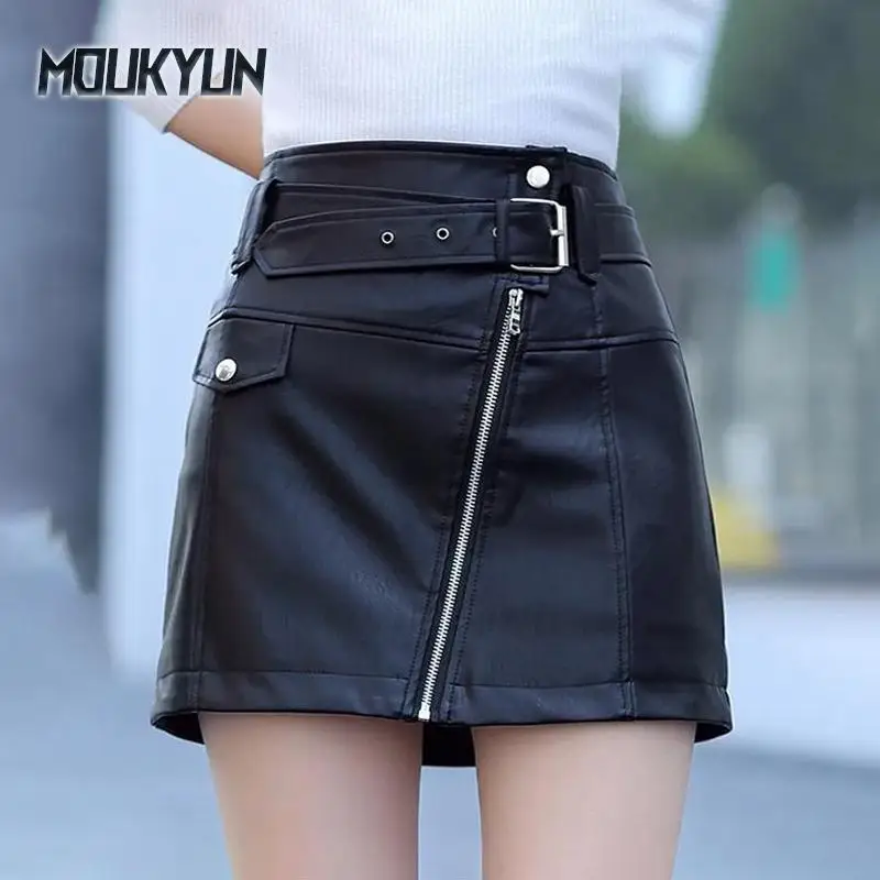 

Летние тонкие женские кожаные юбки с высокой талией, офисная женская мини-юбка, женская повседневная короткая юбка трапециевидной формы, женская Faldas