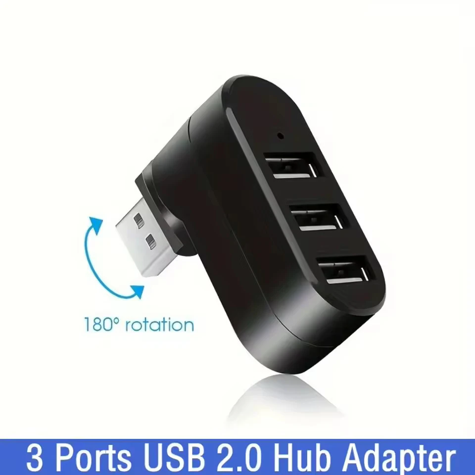 USB 2.0 Hub 3 Ports 180° Rotatable Splitter Adapter High Speed Data Transfer for PC Lenovo Xiaomi Laptop Mac Computer Accessorie